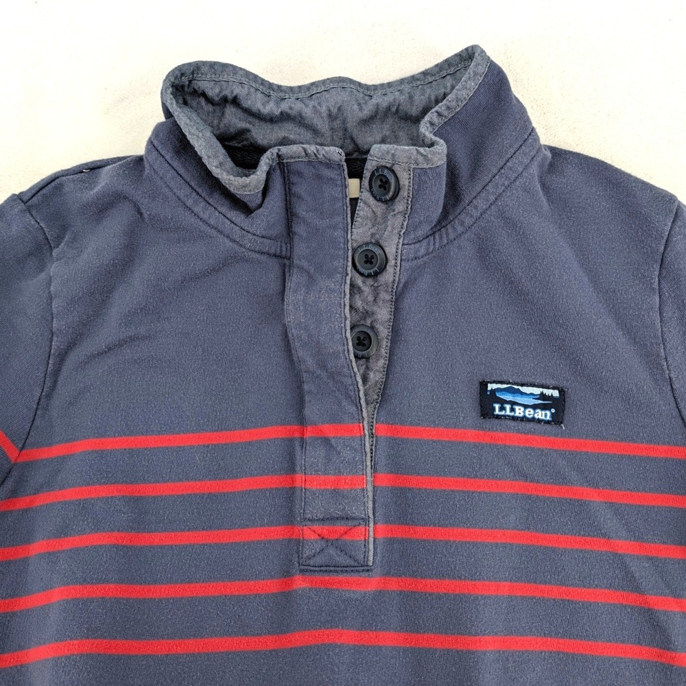 L.L.Bean Striped Quarter Button Pullover Navy Red Cotton Sweatshirt Size M